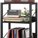 Hosfais 3 Tier Record Player Stand, Retro Vinyl Record Storage End Table Records for Living Room Bedroom (Black)