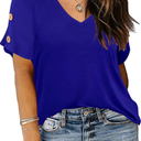 TIYOMI Plus Size Tops for Women Ruffle Shirts Button Short Sleeve Summer V Neck Tunics Blue 3XL