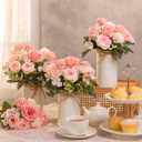 Domensi 6 Sets Wedding Centerpiece for Table Decoration Blush Pink Artificial Fake Rose Flower with Metal Vase Faux Silk Rose Bouquet Floral Arrangement for Bridal Shower Home Dining