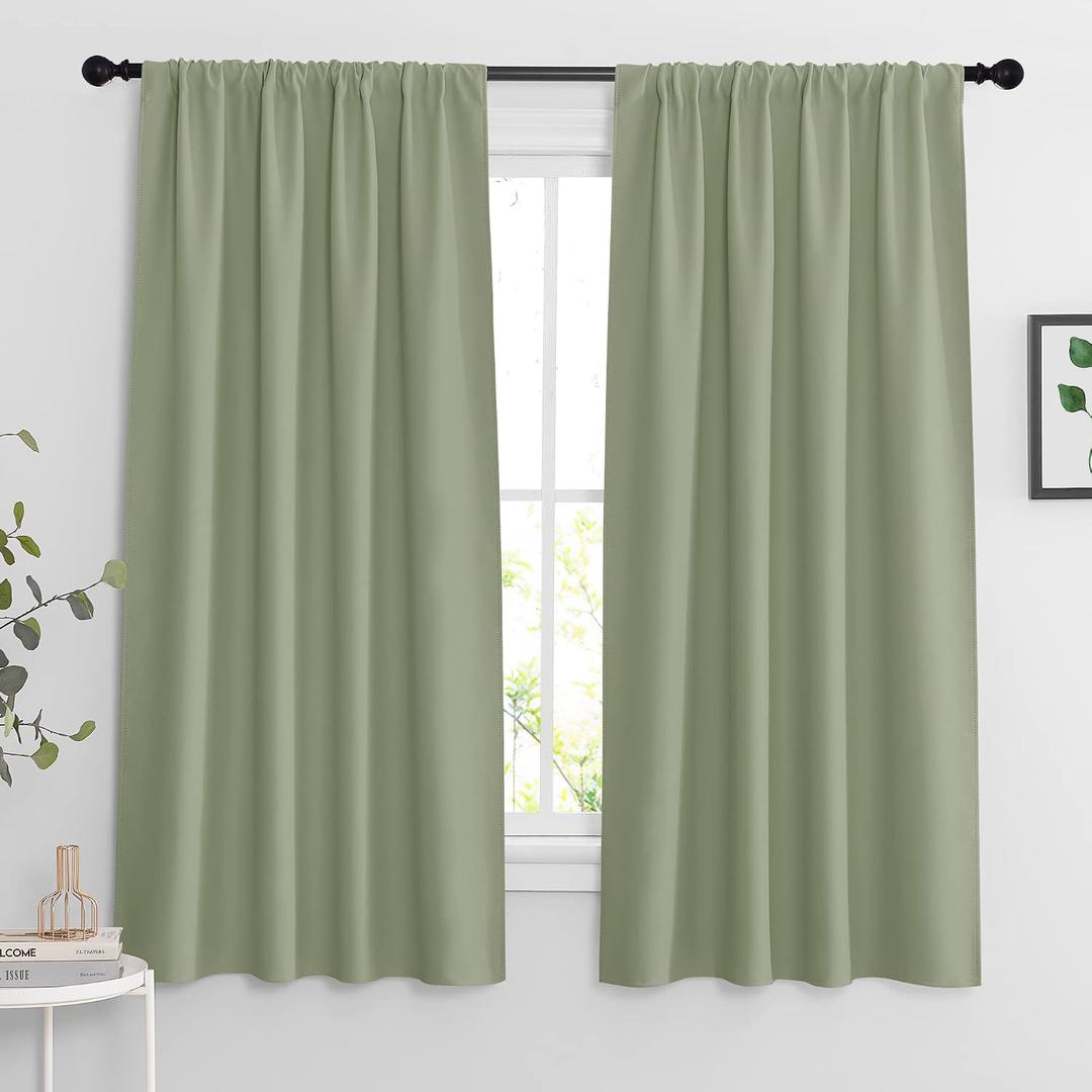 RYB HOME Blackout Curtains for Bedroom Living Room 63 inches Long, Thermal Insulated Privacy Rod Pocket Drapes for Nursery Office Home Theater, Width 42 by Length 63, Sage Green, 2 Panels