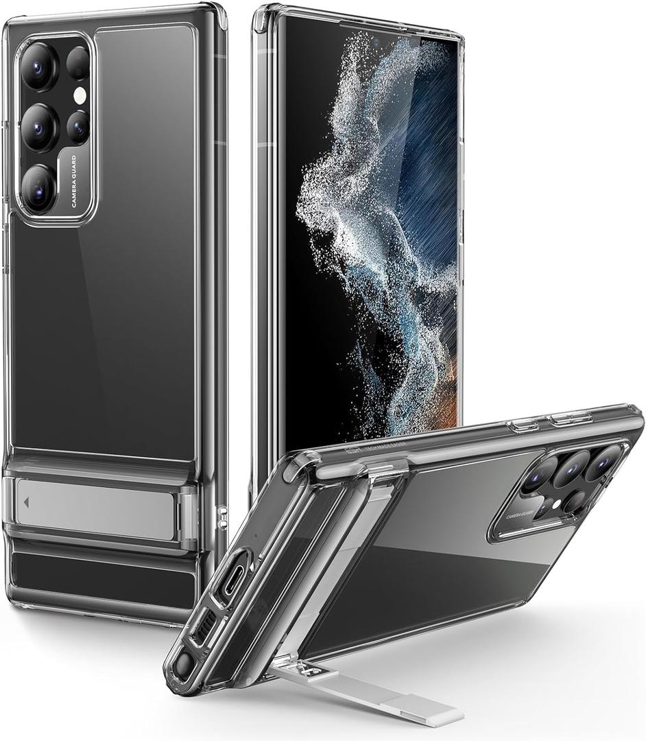 ESR for Samsung Galaxy S22 Ultra Phone Case, 3 Stand Modes Kickstand for S22 Ultra Cover, Military-Grade Drop Protection, Slim Fit, Boost Series Case, Clear