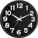 Caysie 12 Inch Large 3D Numbers Silent Non Ticking Wall Clock, Modern Quartz Battery Operated Round Clock, Decorative for Kitchen, Bedroom, Living Room, Office (Black)