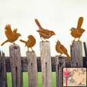 OULYDEKO 5PCS Rusty Birds Decoration,Outdoor Bird Wall Decor,Metal Birds Yard Decor, Metal Birds Craft Statue Ornaments - Garden Sculptures and Yard Art, Fence Decorations Outdoor,Rustic Garden Decor (Wren12x12cm)