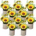 Zeyune 10 Pcs Summer Sunflowers Artificial Flowers Bouquet with Pots Rustic Faux Fake Sunflower Tables Centerpieces for Wedding Home Dining Kitchen Decorations