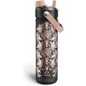 ENCOOL Insulated Water Bottle with Straw Stainless Steel Water Bottle, Leak-Proof, BPA-Free, Double Wall Vacuum Keeps Cold for 24 Hours for Sports, Travel, School (26 oz, Golden Aviary)