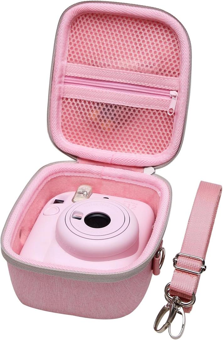 LTGEM Case Compatible with Fujifilm Instax Mini 12/11 / 10/9 / 8/7 / 7+ Instant Camera and FUJIFILM Instax Mini Instant Flim with Shoulder Strap, Pink(Case Only)
