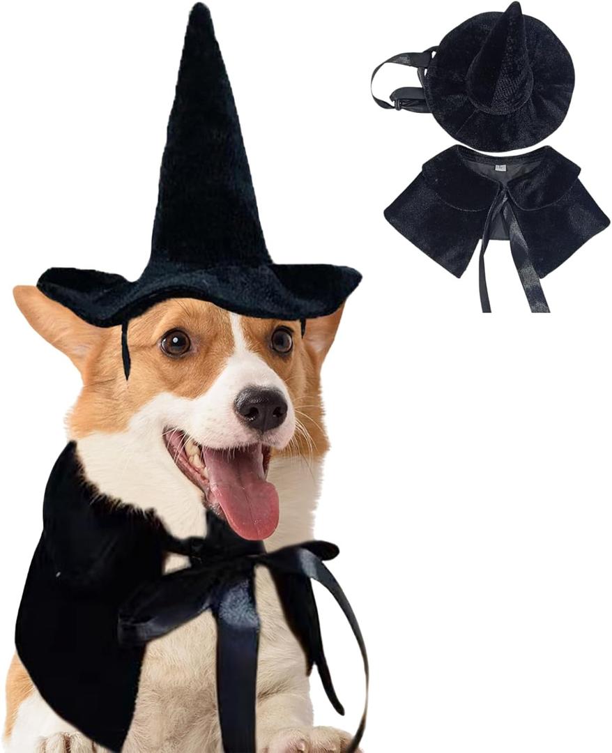 Dog/Cat Wizard Costume Outfit Cape & Hat, Funny Cute Pet Cloak for Small Medium Large Dogs, Puppy Kitten Halloween Christmas Party (Medium)