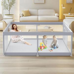 Baby Playpen, 79 x 79 Inch Play Pen, Playpen for Babies and Toddlers, Baby Playard for Indoor & Outdoor Active Center Game Fence, with Skin-Friendly Fabric and Soft Breathable Mesh Grey
