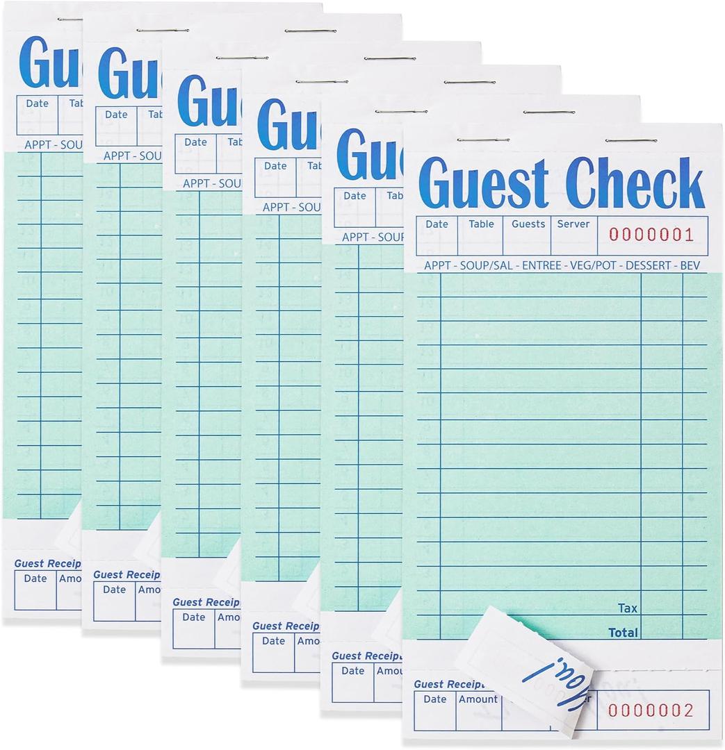 6 Pack Guest Checks Books for Servers Server Note Pads, Waiter Checkbook, Waitress Notepad for Restaurants, Paper Checks 50 Sheets/Pack, 300 Total Tickets (Green)