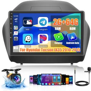 2+64G Android 13 Car Stereo Radio for Hyundai Tucson IX35 2010-2015, 10.1'' HD Touch Screen Compatible with CarPlay Android Auto, AHD Backup Camera, Mirror Link, GPS, WiFi, DSP
