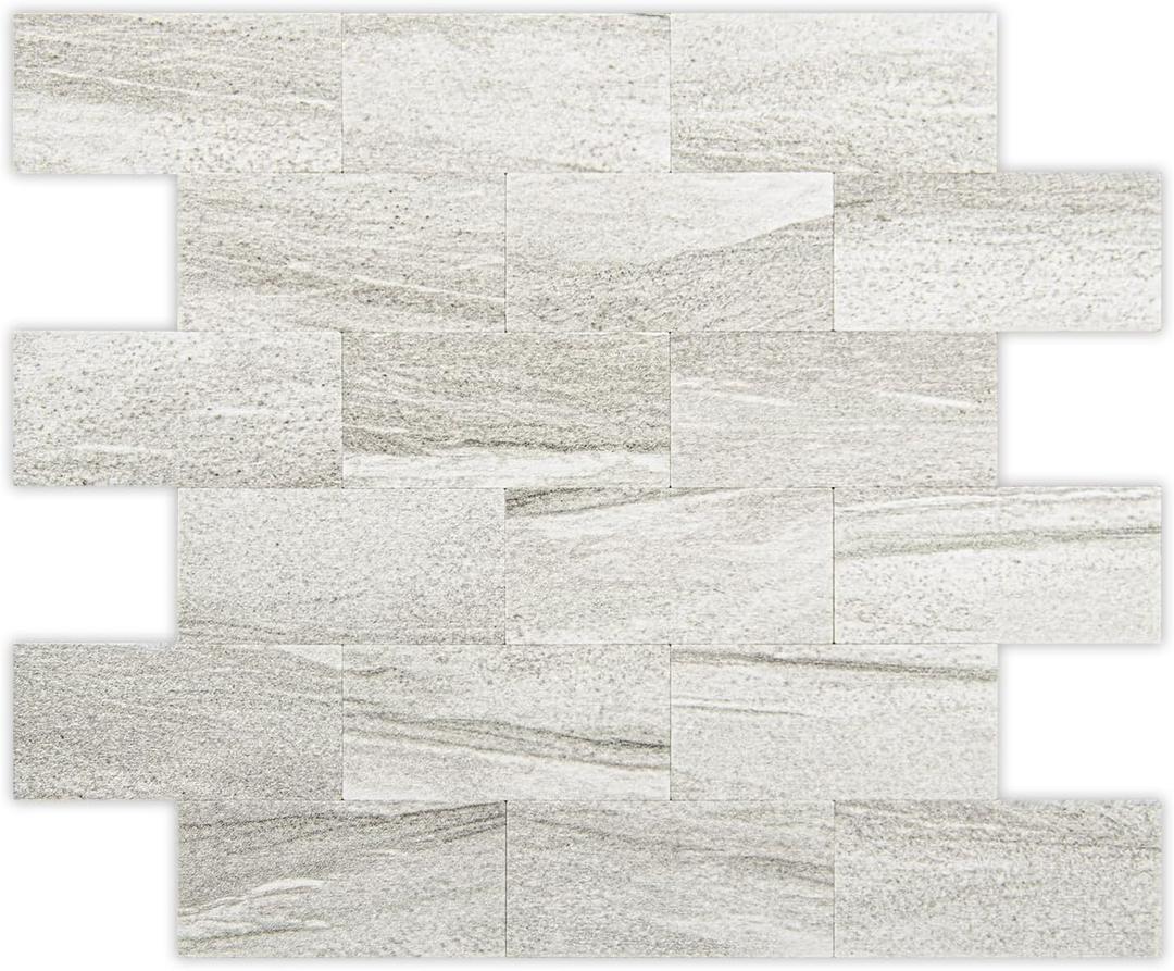 Art3d 10-Pack Peel and Stick Wall Tile for Backsplash, Stick on Stone Tile for Kitchen Bathroom Fireplace Vanitity in Biege Marble (11.3"x13.5")