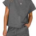 Dokotoo Women's 2 Piece Outfits Sweatsuit Casual Short Sleeve Pullover Tops and Drawstring Shorts Pants Lounge Sets (Gray, M)