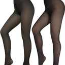 More Warmth Women Fleece Lined Tights Fake Translucent High Waist Thermal Pantyhose Thick Sheer Legging Set of 2, One Size