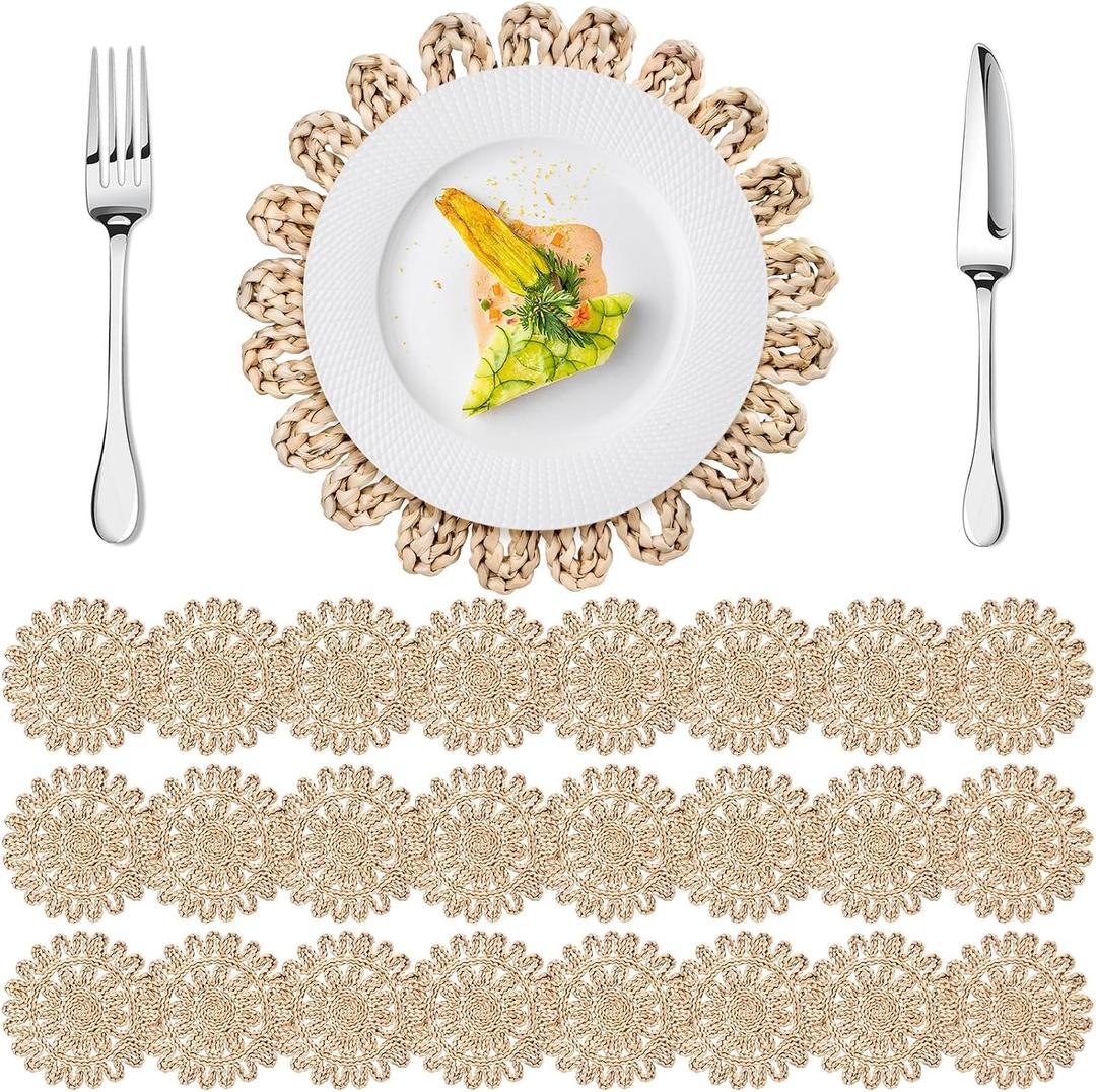 Set of 24 Ruffled Woven Corn Husk Placemats 11.8'' Boho Farmhouse Placemats for Tabletop Decor Elegant Dining Wedding Christmas Thanksgiving Day Holiday Dinner Party Housewarming Gifts Daily