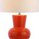 JONATHAN Y 28.5" Coral Ceramic Table Lamp for Living Room Bedroom Nightstand, Modern Hourglass LED Bedside Lamp with Crystal Base and Linen Shade (JYL4027C)