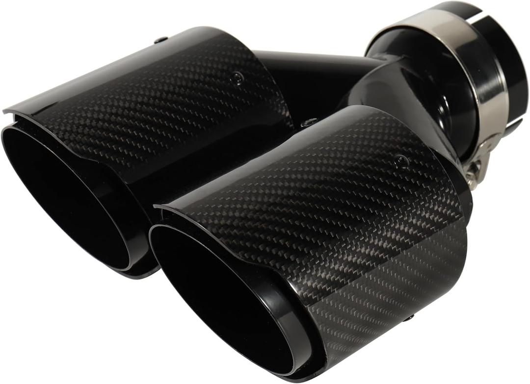 1 Pack Carbon Fiber Dual Exhaust Tips for BMW F22/F23/F30/F31/F32/F33/F36 2.0T (N20/B48) 2.5" Inlet 3.5"Outlet Tailpipe Tip (Glossy Black Inner Layer)