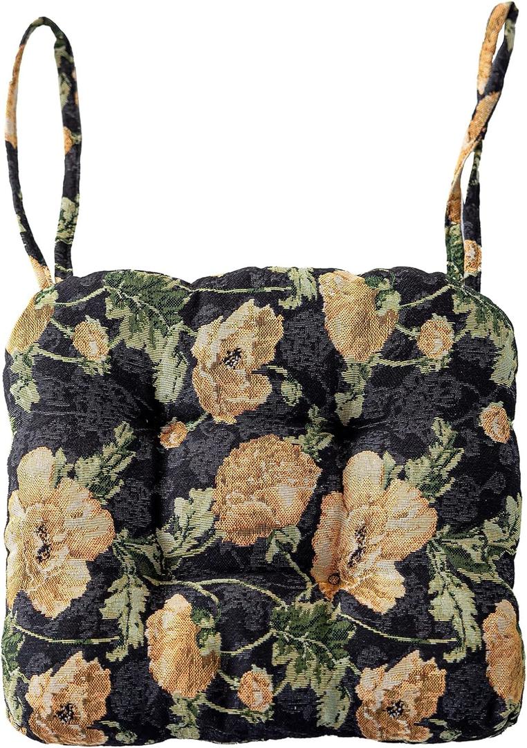 Farmhouse Floral Print Chair Cushions with Ties U-Shaped Soft Comfortable Chair Pads Non Slip Seat Cushions for Indoor Dining Room and Kitchen Chairs (Flower B,16"x16")