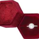 BLUTETE Hexagon Velvet Jewelry Single Slot Ring Box Engagement Wedding Box Keepsake Box Bridal Photo Ring (Red)