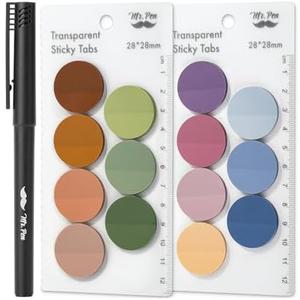 Mr. Pen- Round Transparent Sticky Notes, 1.1” Diameter, 14 Pads, 560 Sheets, Colorful, Water-Resistant See-Through Sticky Notes & Fineliner, Smooth Writing, Note Tabs for Bible Journaling, Studying
