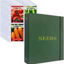 Seed Storage Organizer Binder, 3 Ring Seed Packet Organizer with 100 Pockets(25 Pack Clear Sheet Protectors), Garden Seed Holder Book for Envelopes, Seed Saving Keeper, Green
