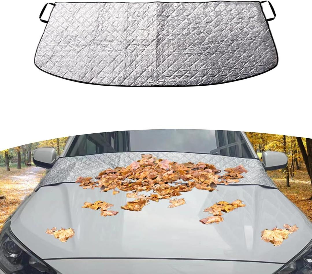 ijuicy Car Front Windshield Sunshade, Multifunctional Car Windshield Cover for Blocking Fallen Leaves and Dust, Four-Season Universal Protective Cover (Silver)