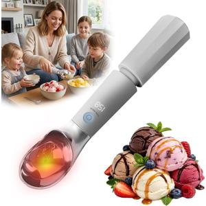Heated Ice Cream Scoop Rechargeable with Removable Battery, Electric Warming Scooper, 30s Rapid Heating to 162F, 316 Stainless Steel, LED Display & IP67 Waterproof, Easy Clean for Hard Ice Cream