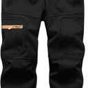 linlon Kids Boy's Snow Waterproof Pants Youth Fleece Lind Hiking Softshell Warm Insulated Trousers (14-15 Years, Black)