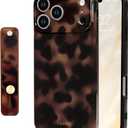 NITITOP Compatible for iPhone 17 Pro Max Case with Wrist Strap Cute Stylish Leopard Print Amber Tortoise for Women Girls Men Soft TPU Shockproof Protective Cover - Brown Leopard