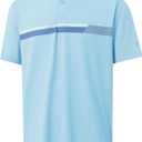 M MAELREG Mens Golf Shirts Short Sleeve Chest Print Stripe Moisture Wicking Dry Fit Casual Collared Mens Polo Shirts (Light Blue), M