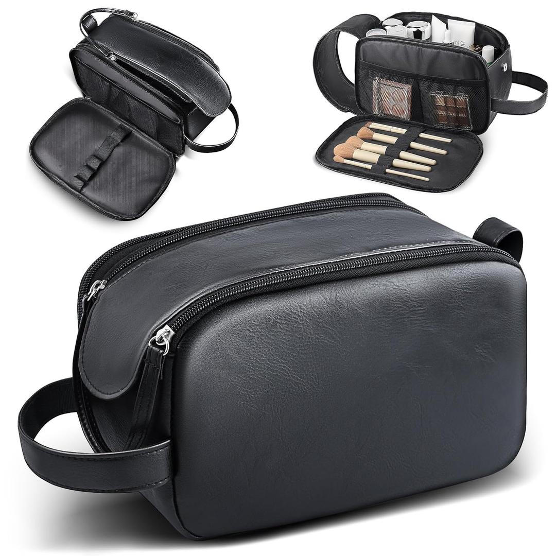 HOTOR Travel Toiletry Bag - Water Resistant Travel Essentials for Women and Men, Compact Leather Toiletries Organizer with Handle, Versatile Cruise Ship Essentials, Black, Large