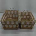Basket Set of 2 – Woven Storage Baskets with Handles, Natural and White – Sizes 11.5x16x8.5 in & 9.5x14x8 in