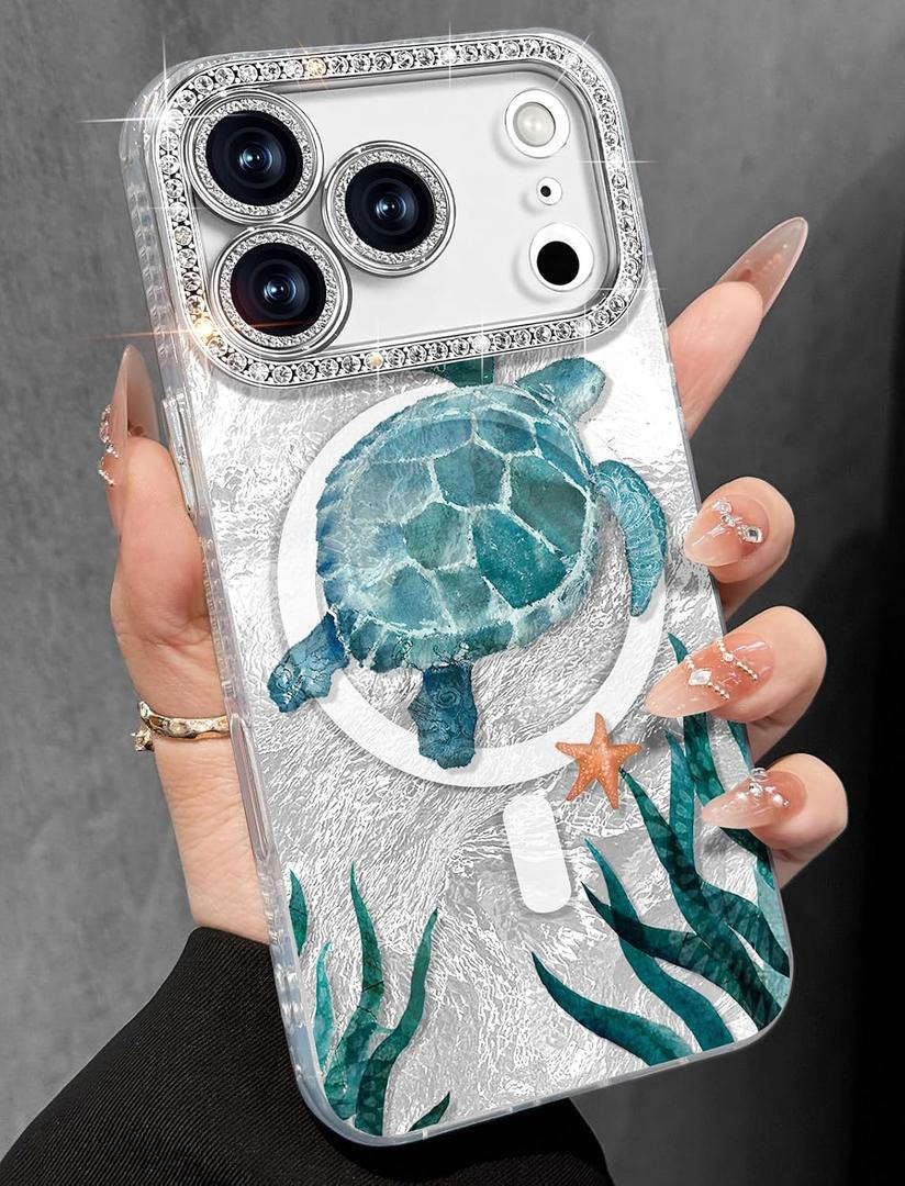 Toycamp for iPhone 17 Pro Max Case - Compatible with Magsafe Women Girls Aesthetic Cute Girly Kawaii Turtles Unique Design Bling Lens Protector Magenetic Funda for Apple 17 Promax Phone Cover