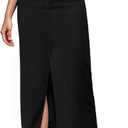 Hybrid & Company Women's Long Denim Skirt – Stretch Jean Skirt for Office and Casual Wear LSKS19410 Jet Black 10