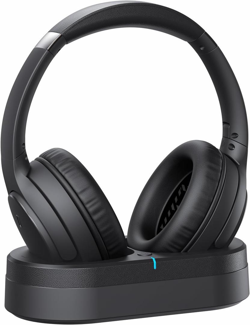 Wireless Headphones for TV Watching, TV Headphones Wireless for Seniors, Bluetooth 5.4 Headphones for TV with Versatile Transmitter Charging Dock, Instant Audio Sync for Parents, Glossy Black