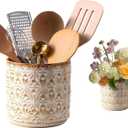 Ceramic Utensil Holder for Kitchen Counter,5.3" Farmhouse Kitchen Utensils Holder for Countertop Handcrafted Cooking Utensil Holder with Elegant Design for Utensil Storage, Flower Vase