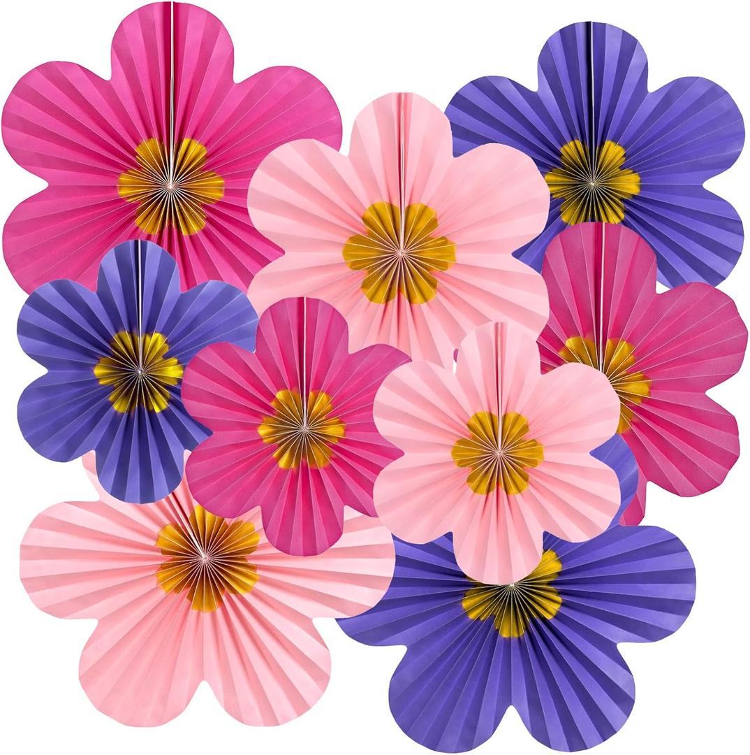 Purple Pink Paper Fans, Pink and Purple Paper Flower Birthday Decorations for Classroom, Birthdays, Baby Showers, Weddings