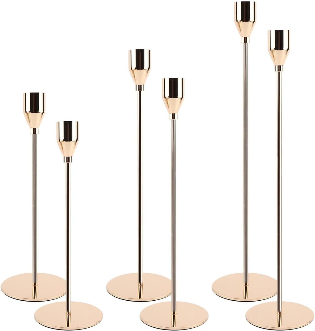 6PCS Candlestick Holders, Metal Taper Candle Holder, Elegant Vintage Taper Candle Sticks Stand for Table Centerpiece Mantel Party Wedding Christmas Home Decor (Color: Golden)