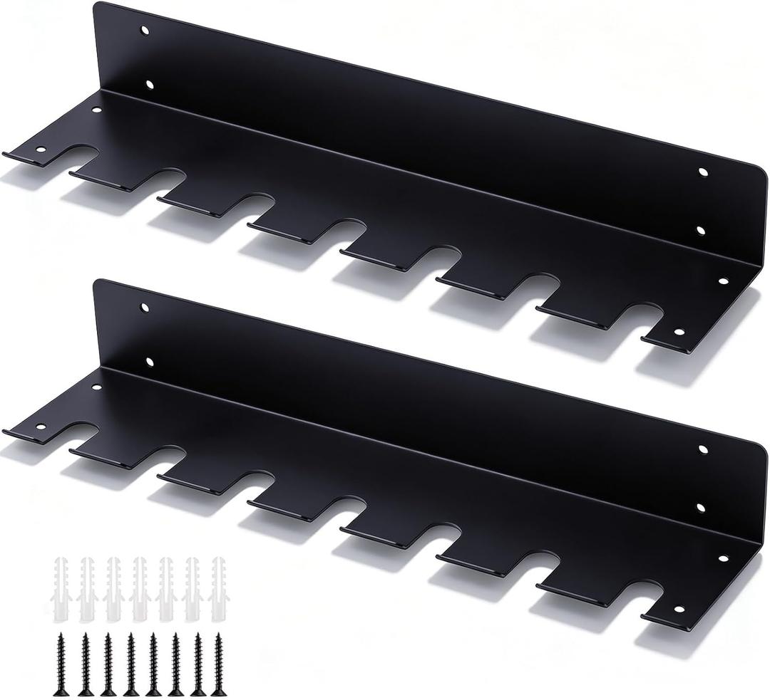 2 Pack Paint Spray Gun Holder Wall Mount, 21 x 4.9 x 3.1 Inch, Holds 7 Guns Without Cups Heavy Duty Steel Paint Organizer for Garage, Body Shop, Workshop Tool Weight Capacity 20 Lbs Black