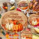 50 PCS Thanksgiving Paper Plates Large 9" X 11" Woodgrain Pumpkins Oval Plates Maple Leaf Napkins Disposable Autumn Dinnerware for Harvest Thanksgiving Party Decorations