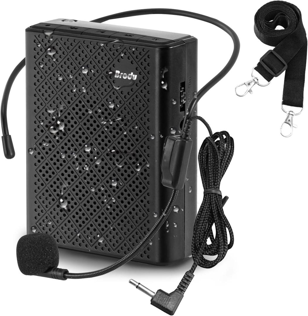 Voice Amplifier for Teachers with Wired Microphone Headset and Waistband, Portable Rechargeable Speaker Megaphone for Classrooms, Speeches, Tour Guide, Meeting, Coaches, Outdoors Indoors (black)
