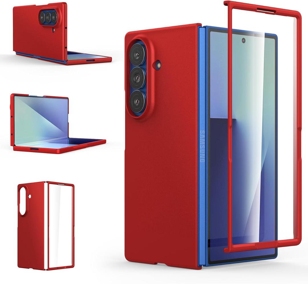 Foluu Slim Fit Case for Samsung Galaxy Z Fold 7, with Front Built-in Screen Protector, Ultra Thin Matte PC Protective Cover for Samsung Galaxy Z Fold7 5G 2025 (Red)