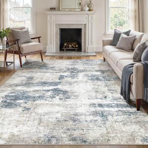 Modern Abstract Area Rug 10X12-Washable Rug Non-Slip Soft， Rugs for Living Room, Bedroom & Dining Room, Pet Friendly & Easy to Clean Floor Carpet, Stylish Contemporary Art Decor 10X12 Rugs, Blue/Grey