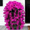 Faux Bougainvillea Artificial Flowers Plants for Outdoor Outside Summer UV Resistant, 2 PCS Fake Silk Long Trailing Vines for Front Door Porch Planter Balcony Patio Garden Decoration