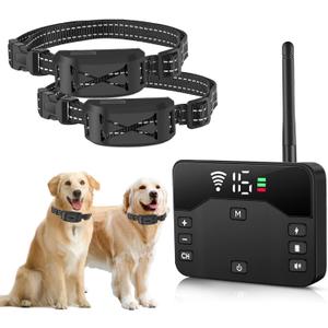 Wireless Dog Fence System with Remote Training Collar, 2-in-1 Electric Fence, Adjustable Range up to 985 ft, Beep/Vibration/Static Modes, Rechargeable IP66 Waterproof Collar
