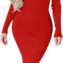BEAGIMEG Women's Sexy Long Sleeve Off Shoulder Knit Bodycon Long Dress (Large, Red)