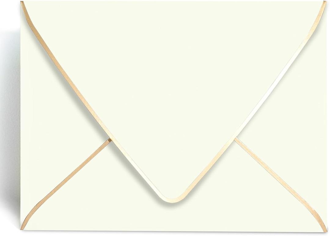 A7 Ivoy Envelopes 5 x 7 With Gold Border, - 50 Pack, For 5x7 Cards| Quick Self Seal| Perfect for Weddings, Invitations, Photos, Graduation, Baby Shower| Thick Luxury paper|5.25 x 7.25 Inches (Ivory)