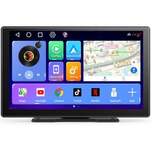 [Android& 2+32G] 9 inch Wireless Apple Carplay and Android Auto, 4 Core IPS Touch Screen Mirror Link, with 1080P Rear Camera and Support OTA Update, GPS Navigation, Netflix, YouTube, Tiktok