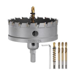 HARFINGTON Carbide Hole Saw Kit 91mm (3-37/64") Metal Hole Cutter Set with 5pcs Center Drill Bits Springs 1pcs Wrench for Stainless Steel Copper Iron Aluminum