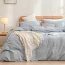 BESTOUCH Duvet Cover Set 100% Washed Cotton Linen Feel Super Soft Comfortable Chic Lightweight 3 PCs Home Bedding Set Solid Cornflower Blue Cal King (California King (104" x 98"), Cornflower Blue (No Comforter))