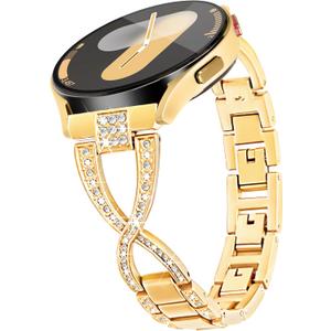 20mm X-Shape Band for Samsung Galaxy Watch 7 6 5 4 FE Band 40mm 44mm /5Pro/6 4 Cassic/Watch 3 41mm/Active 2, Women Bling Diamond Metal Strap for Samsung Watch Bands 7 6 5 4 FE-Gold